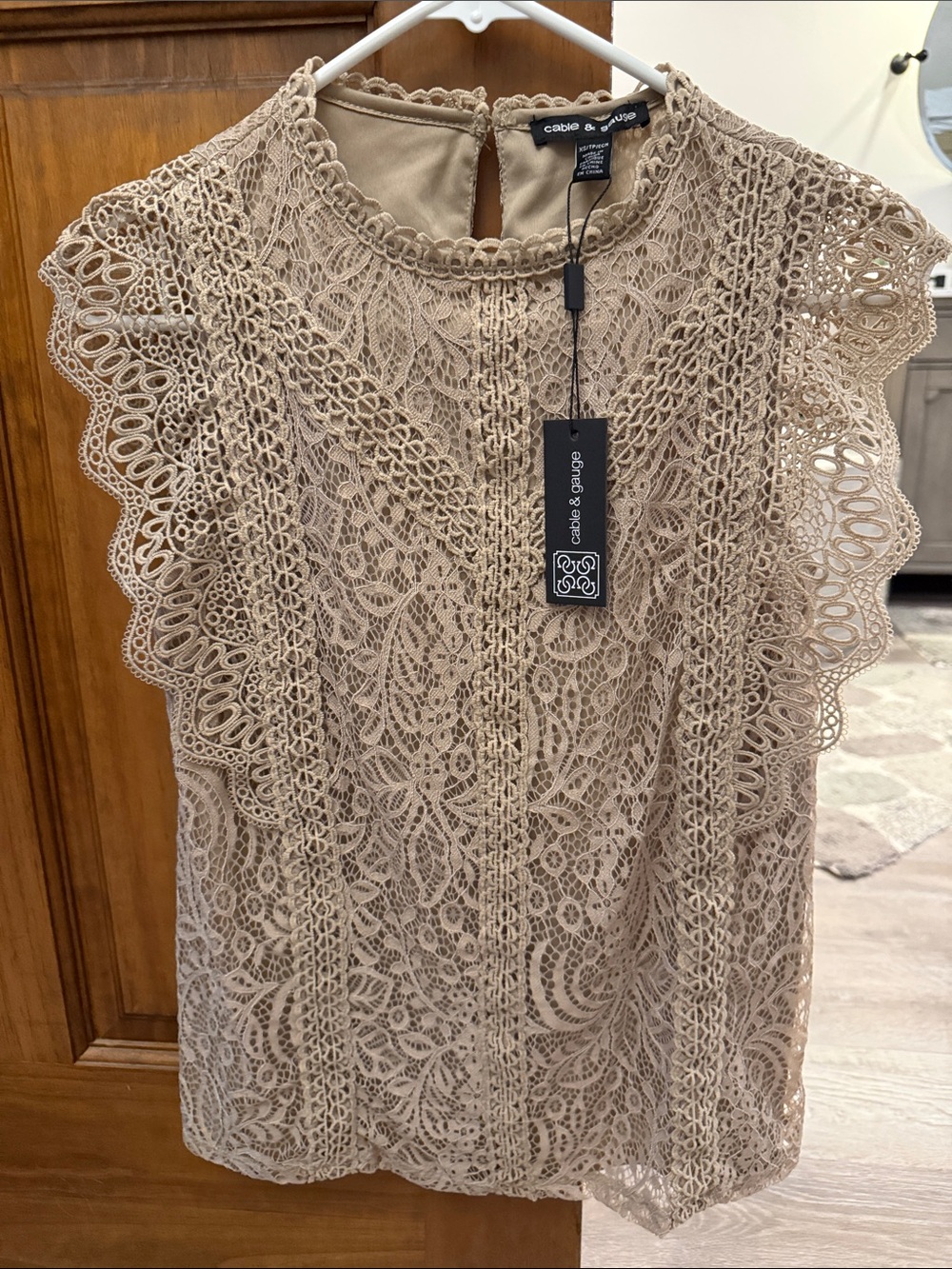 Cable & Gauge Taupe Lace Flutter-Sleeve Camisole